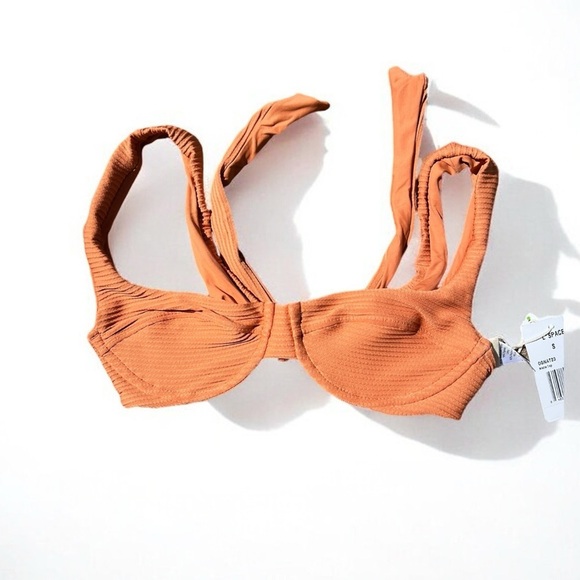 🌻NEW w/tags L*Space Eco Ribbed Tangerine Orange Nikita Bikini Top Size XL - Picture 3 of 11